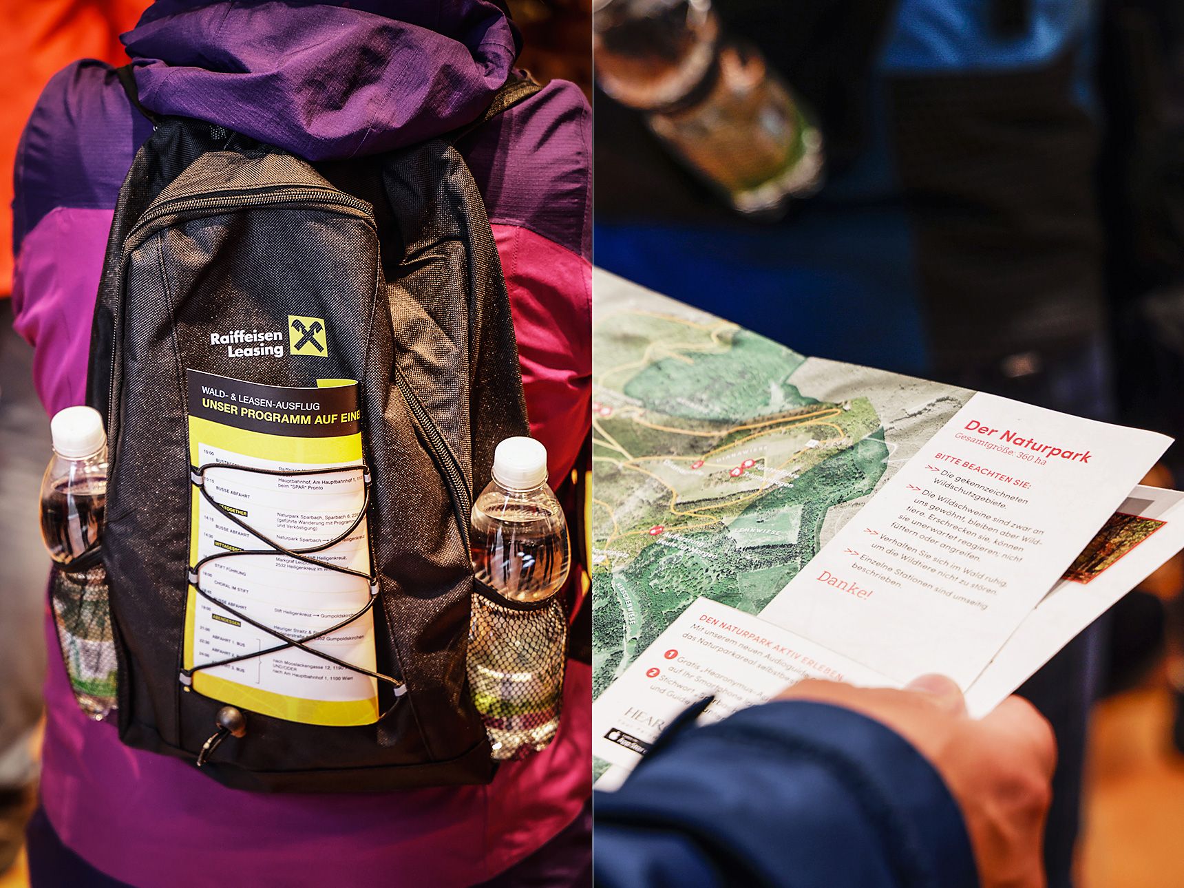 Vorkonfektionierter Rucksack von FuF für den Raiffeisen Leasing Betriebsausflug